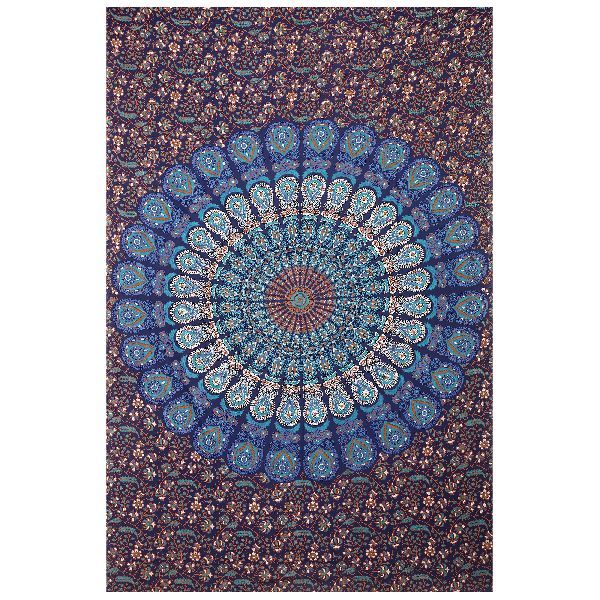 Blue Peacock Mandala Cotton Wall Hanging Tapestry