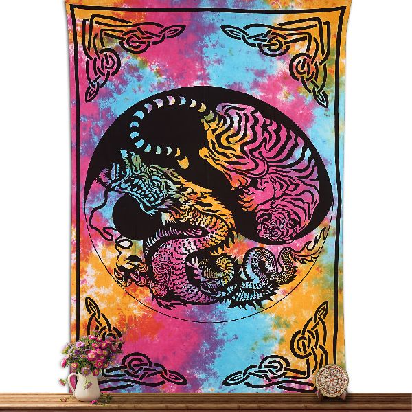 Dragon Tiger Cotton Wall Hanging Tapestry