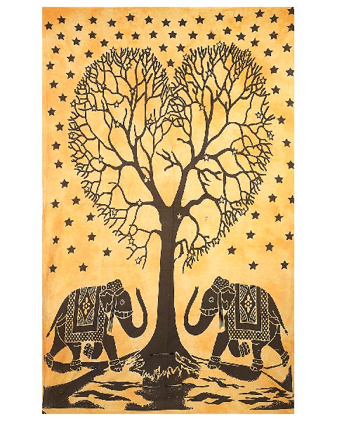 Elephant Tree of Life Cotton Wall Hanging Tapestry