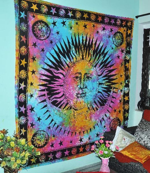 Indian Burning Sun Moon Cotton Wall Hanging Tapestry