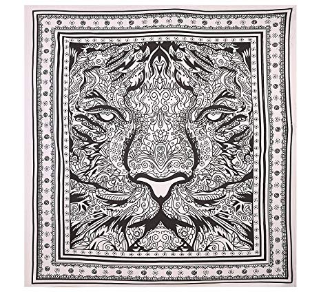 Leo Tiger Tapestry Black White Cotton Wall Hanging Tapestry