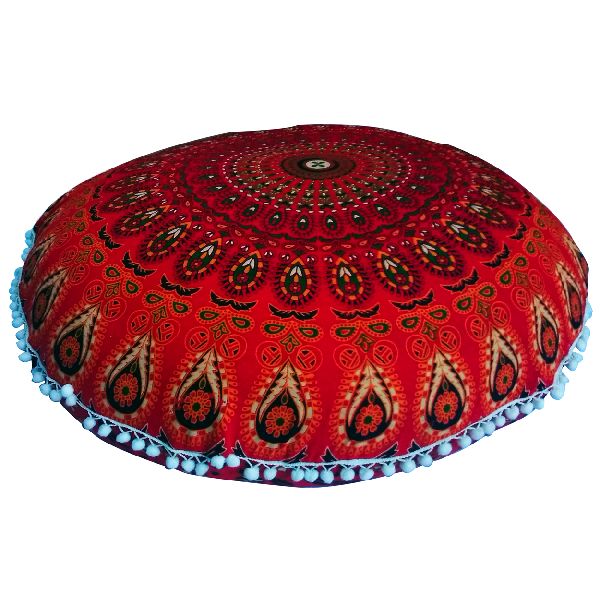 Round Red Mandala Cushion Cover, for Bed, Pattern : Printed