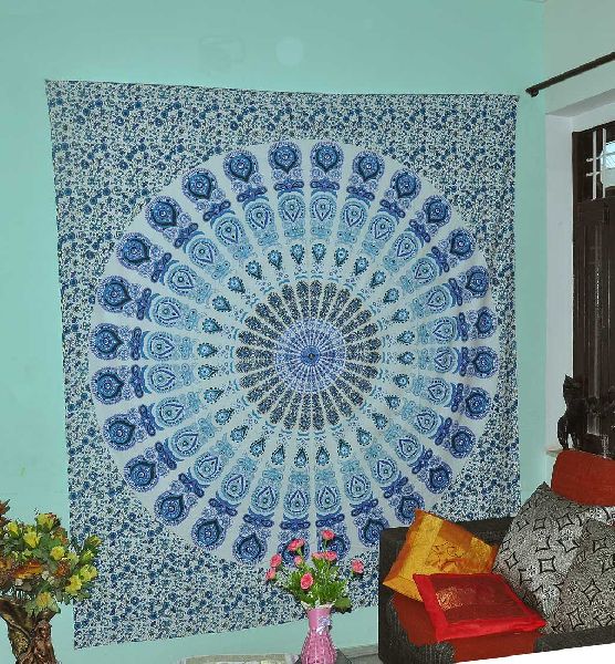 Turquoise Blue Cotton Wall Hanging Tapestry