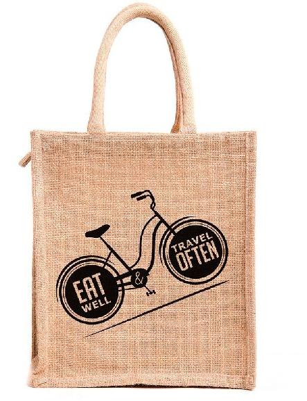 Printed Jute Lunch Bag, Size : 10 * 12 inches