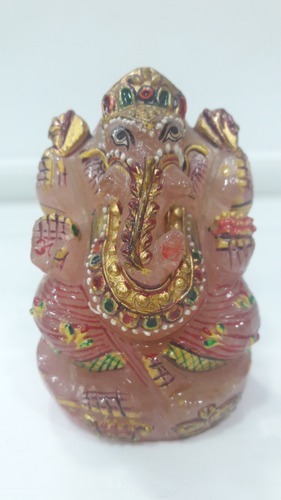 Stone Rose Quartz Ganesh Idol