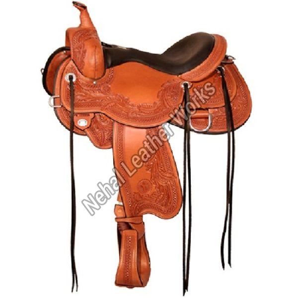 NLW 25-50Lbs Leather Western Saddle, Size : 14x15Inch, 16x17Inch, 18x19Inch