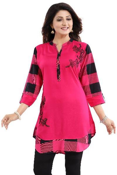Fabulous Pink Rayon Designer Embroidery Tunic For Girls And Women