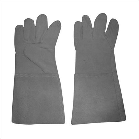 Long Grey Leather Working Gloves