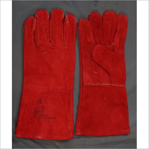 Long Red Leather Working Gloves, Size : Standard