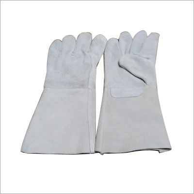 Plain White Leather Welding Gloves, Size : Standard