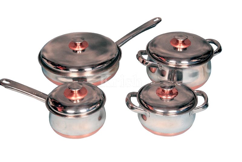 Copper Bottom Belly Cookware set With Steel Handle - 7 / 8 / 12 Pcs set