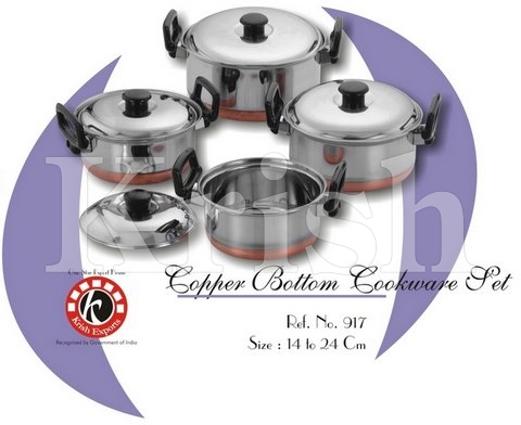Copper Bottom Cooking Pot Set With Bakelite Handle - 5 Pcs