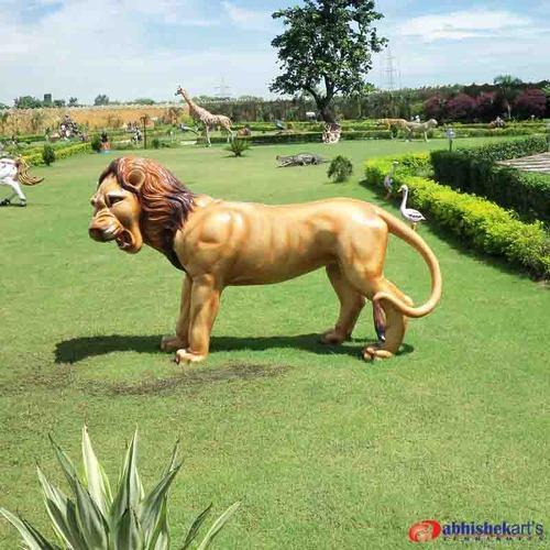 Abhishek Arts Fiberglass Lion Statues, for Garden, Park, Size : 7 Feet Length