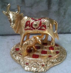 Multicolor White Metal Kamdhenu Cow