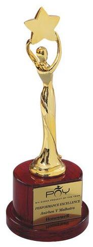 Gold Plated Brass Trophy, Color : Golden