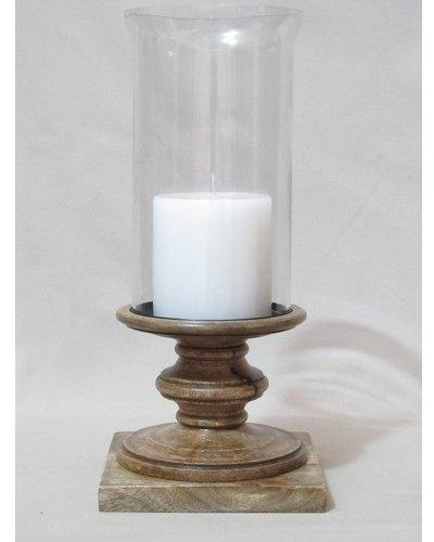 Wood And Glass Hurricane Candle Holder