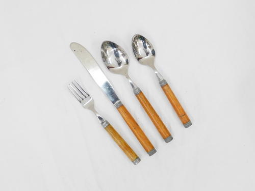 Polished Plain Stainless Steel Wooden Handle Flatware Set, Packaging Type : Corrugated Boxes