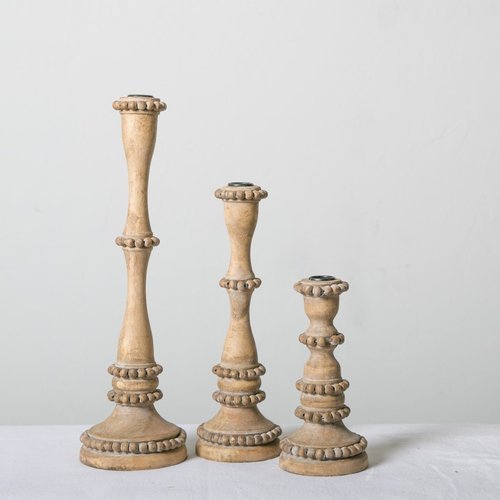 Polished Carved Wooden Pillar Candle Holder, Packaging Type : Thermocol Box