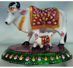 Bikaner House Metal Minakari Cow Statues, Packaging Type : Carton Box