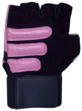 Plain Leather sporting gloves, Color : Black Pink