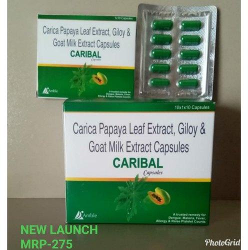 Capsule Carica Papaya Leaf Giloy, Packaging Size : 10*1*10