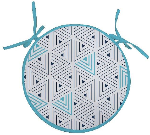Printed Cotton Blue Round Chair Pads, Size : Standard