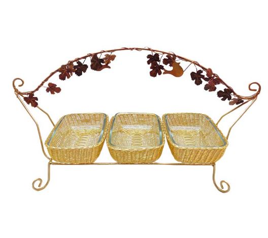 Handle Basket Set with Glass Bowl & Stand