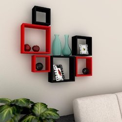 Wooden decorative wall shelves, Color : Red Black