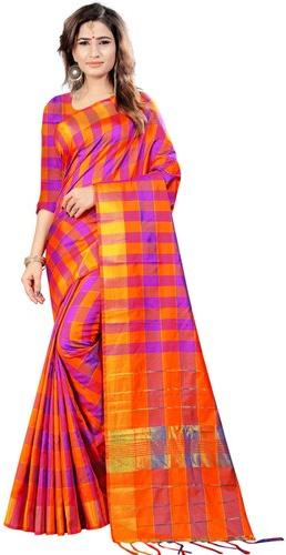Purvaja Printed Indian Wear Saree, Color : Orange Purple