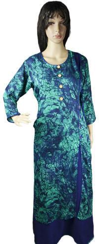 Straight 3/4th Sleeve Round Neck Long Kurti