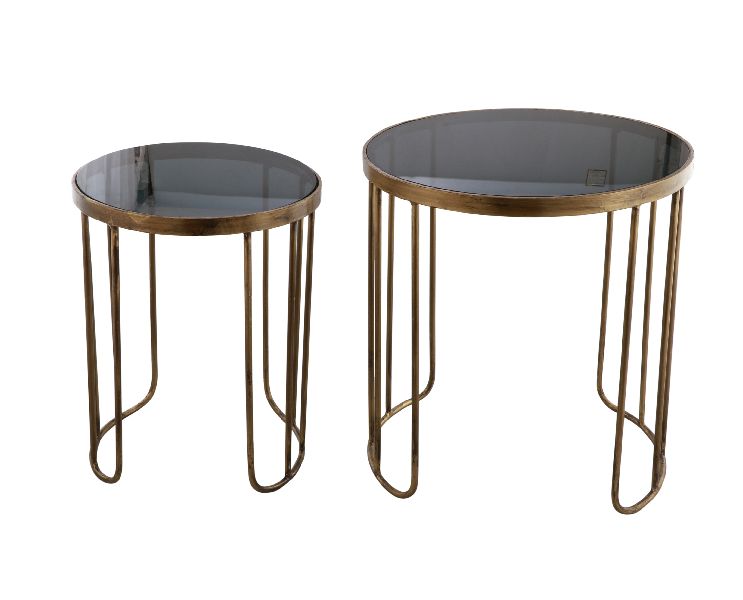 Iron Metal Nesting Coffee Table With Brass Antique