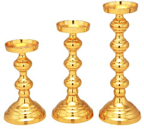 3pc set Shiny Gold Pillar Candle Stand