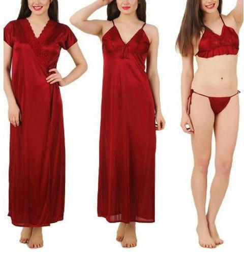 Plain Ladies Full Length Nighty, Color : Red