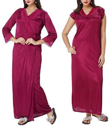 Ladies Long Nightgown, Color : Maroon
