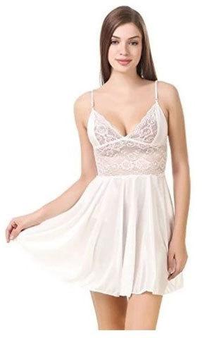 Ladies Lace Night Dress, Pattern : Plain