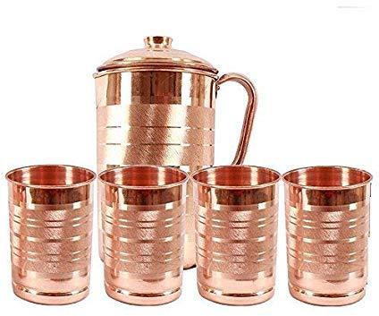 Round Copper Jug with 4 Glass Set, for Serving Water, Water Storage, Feature : Crack Proof, Durable