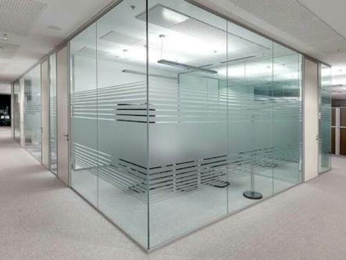 Rectangular Polished Glass Partition, for Office, Pattern : Plain