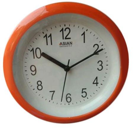 Asian Plastic Orange Round Wall Clock, Display Type : Analog