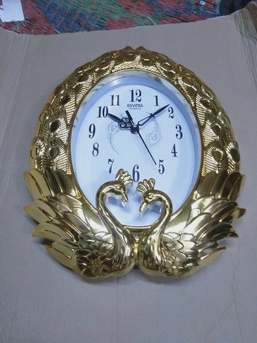 Asian Plastic Peacock Shaped Wall Clock, Overall Dimension : 13x9 Inch
