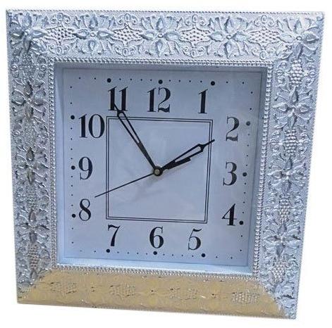 Asian Plastic Silver Square Wall Clock, Overall Dimension : 10 Inch