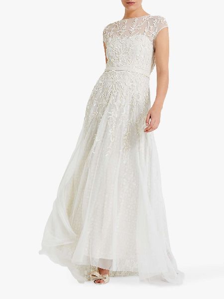 Embroidered Chiffon Wedding Dress, Color : White