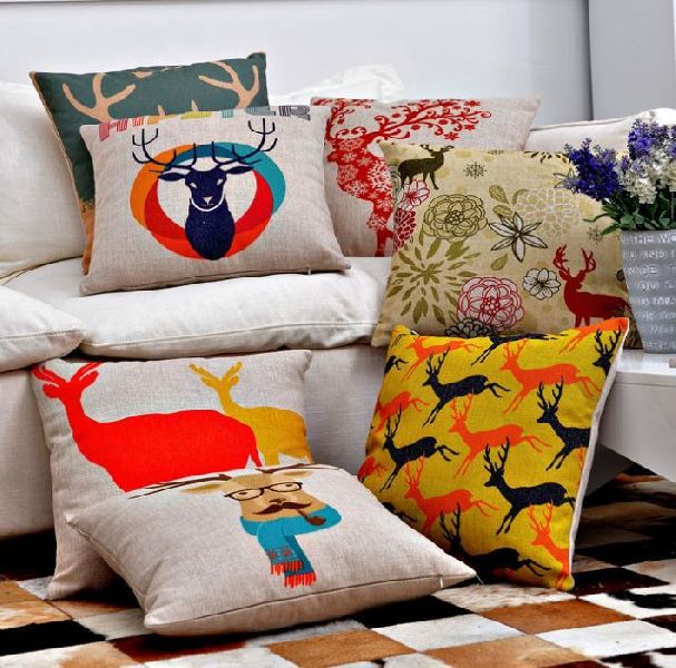 Square Cotton Printed Cushion Cover, for Bed, Chairs, Sofa, Size : 45cm X 45cm, 50cm X 30cm