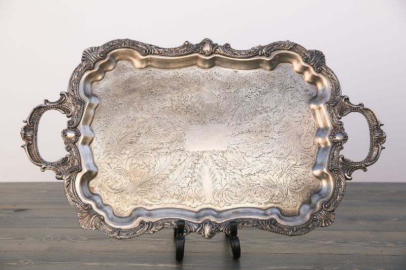 Silver Plated Aluminum Designer Tray, Style : Antique