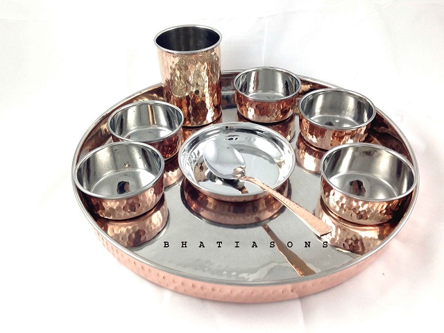 Copper and Steel Thali Set, for Kitchenware, Size : Multisize
