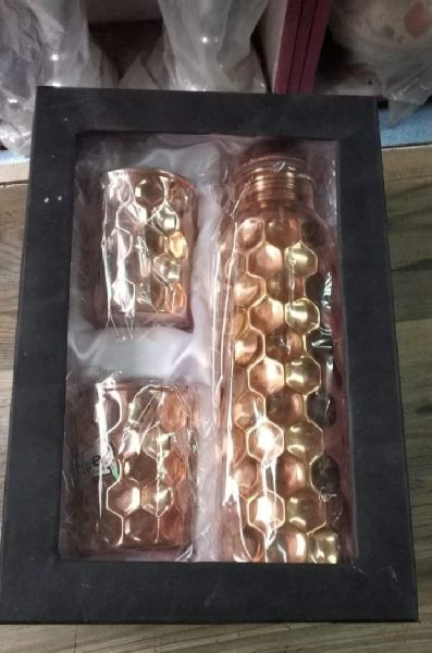 Diamond Design Copper Bottle and Tumbler Set