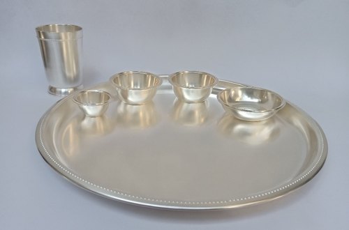 Copper Silver Plated Thali Set, for Kitchenware, Size : Multisize