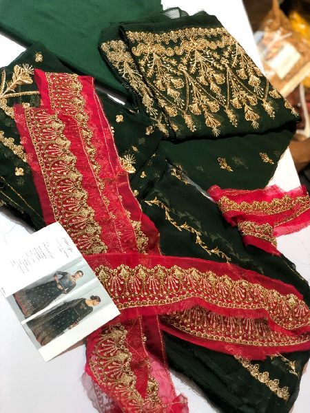 Multicolor Unstitched Pakistani Wedding Suit, Size : All Sizes at Best ...