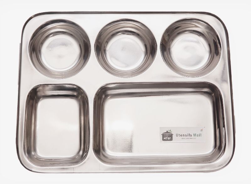 Polished Stainless Steel Compartment Plate, for Food Serving, Pattern : Plain