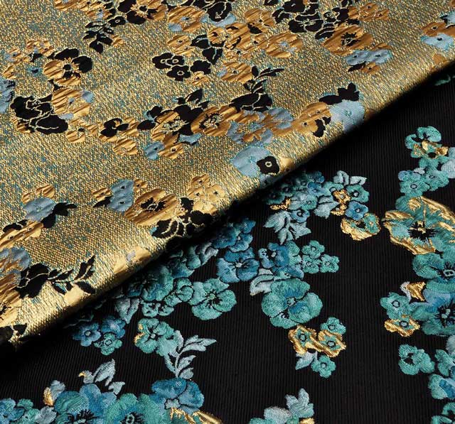 Antique French Floral Garland Linen Cotton Jacquard Fabric ~ Green Ochre  Gold
