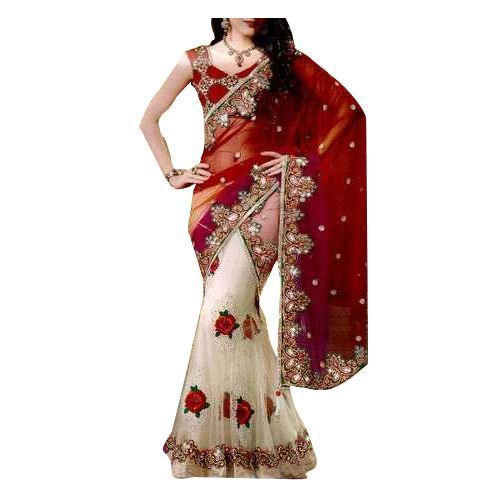 Embroidered Net Saree, Technics : Machine Made